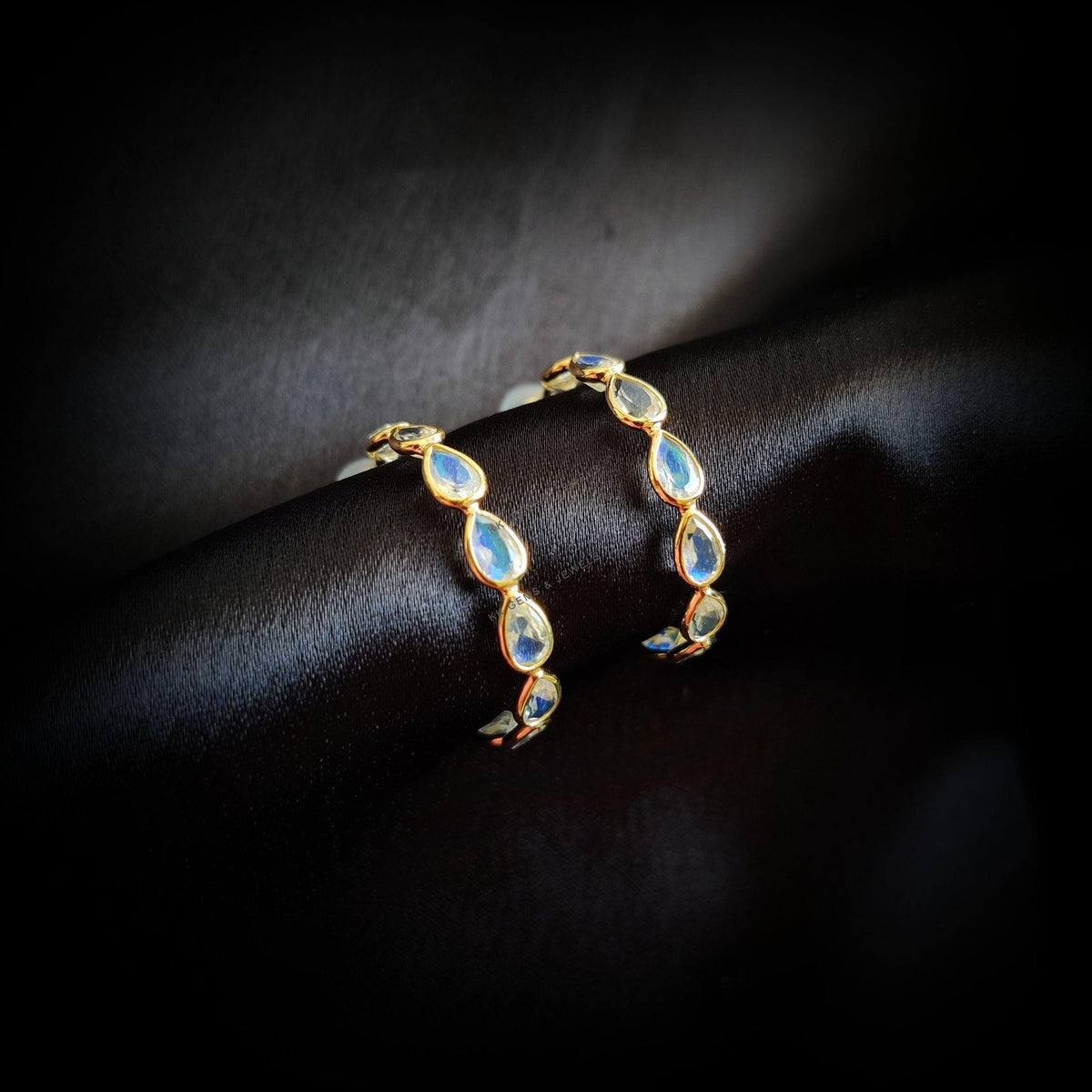 14K Solid Gold Natural Rainbow Moonstone Hoop Earrings, June Birthstone