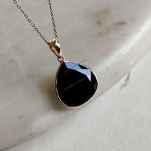 Natural Black Onyx 14K Solid Yellow Gold Pendant, December Birthstone Pendant,