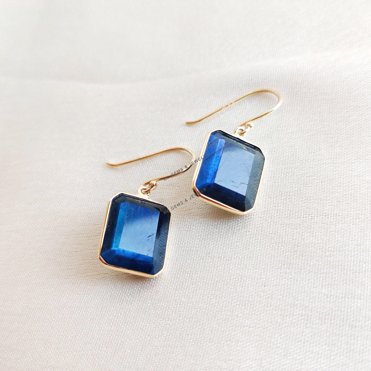 14K Solid Gold Natural Labradorite Earrings: Octagon Cut, August Birthstone
