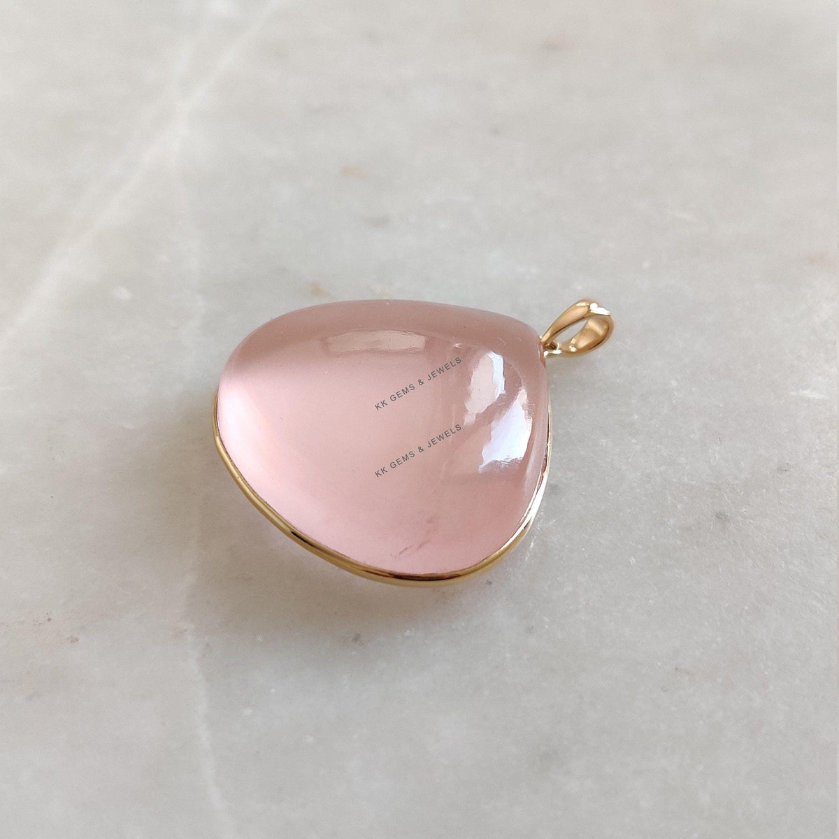 Natural Rose Quartz Pendant, 14K Solid Yellow Gold Bezel Pendant, January Birthstone