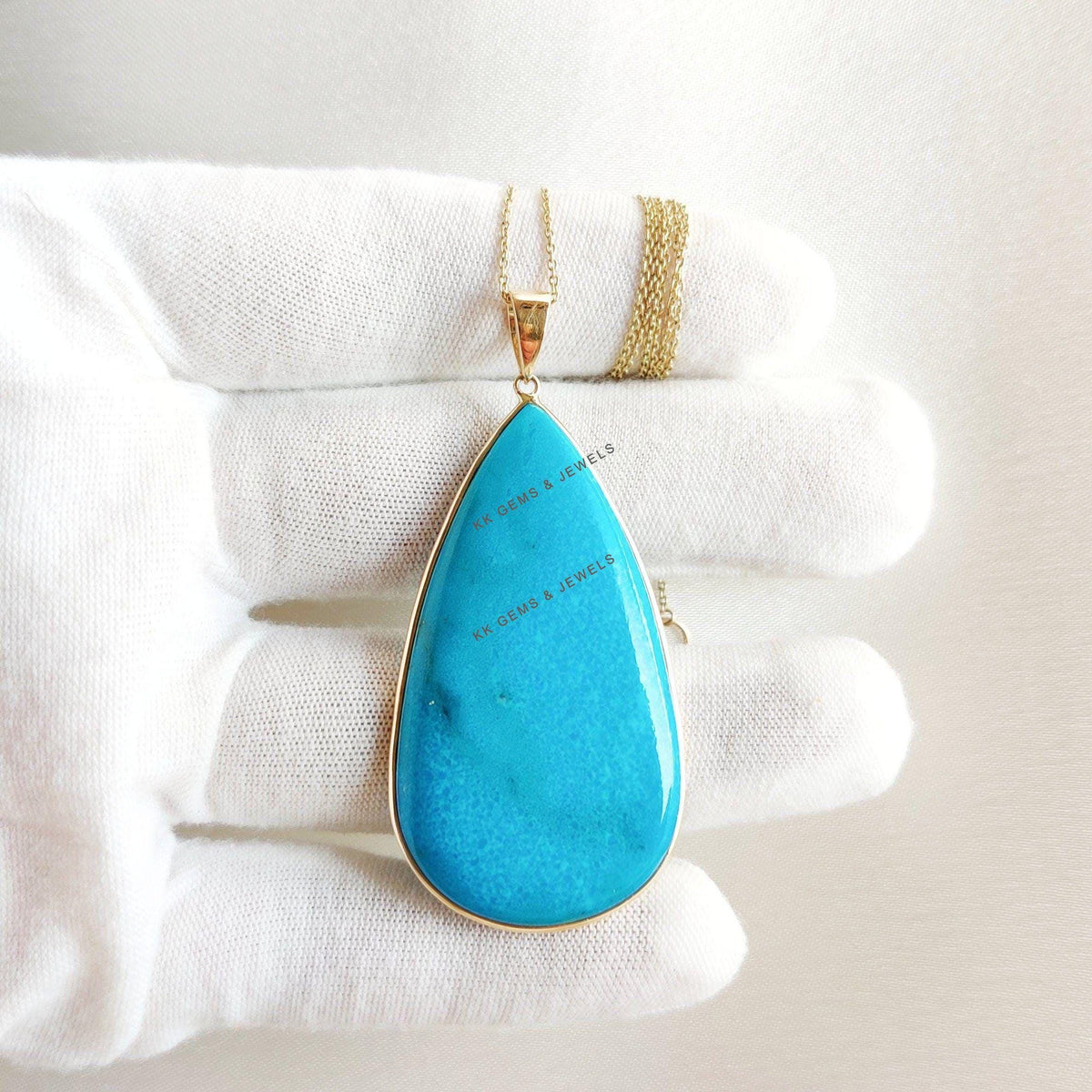 Natural Arizona Sleeping Beauty Turquoise Pendant, 14K Solid Yellow Gold Pendant