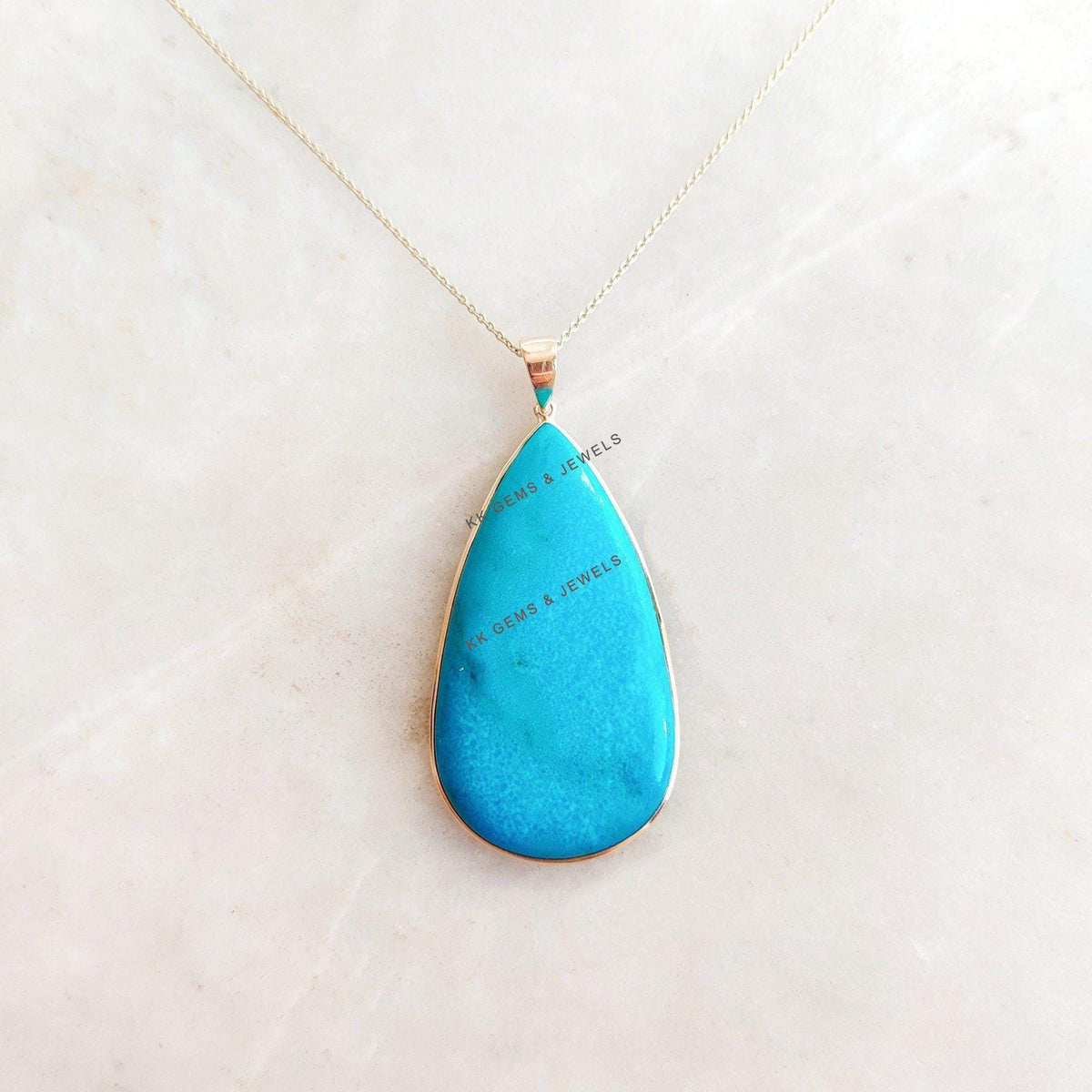 Natural Arizona Sleeping Beauty Turquoise Pendant, 14K Solid Yellow Gold Pendant