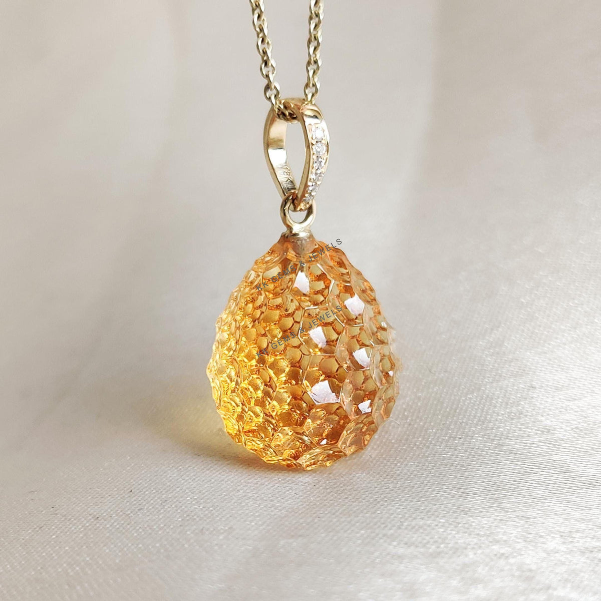 Natural Citrine & Diamond Pendant: 18K Solid Yellow Gold Citrine Jewelry, November Birthstone,