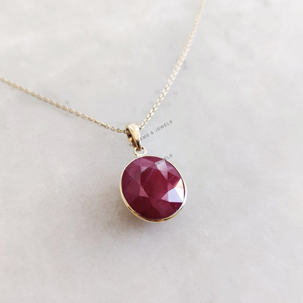 Natural Oval Ruby Pendant, 14K Solid Yellow Gold Bezel Pendant, July Birthstone