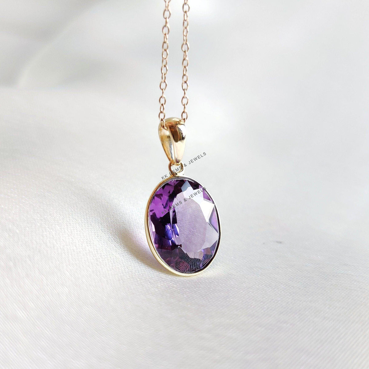 Natural Purple Amethyst Pendant, 14K Solid Yellow Gold Bezel Setting, February Birthstone