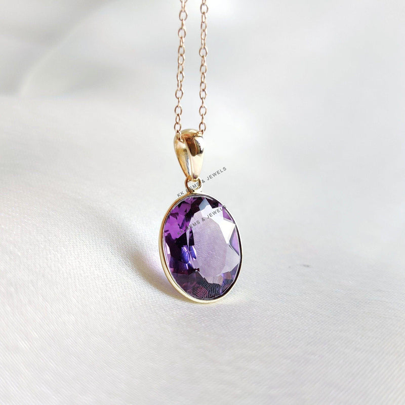 Natural Purple Amethyst Pendant, 14K Solid Yellow Gold Bezel Setting, February Birthstone