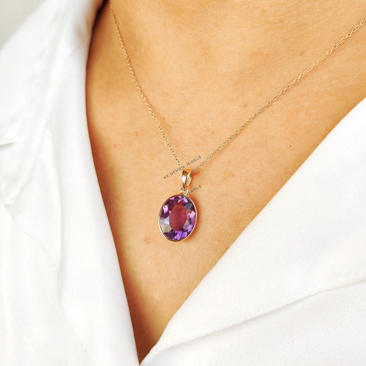 Natural Purple Amethyst Pendant, 14K Solid Yellow Gold Bezel Setting, February Birthstone