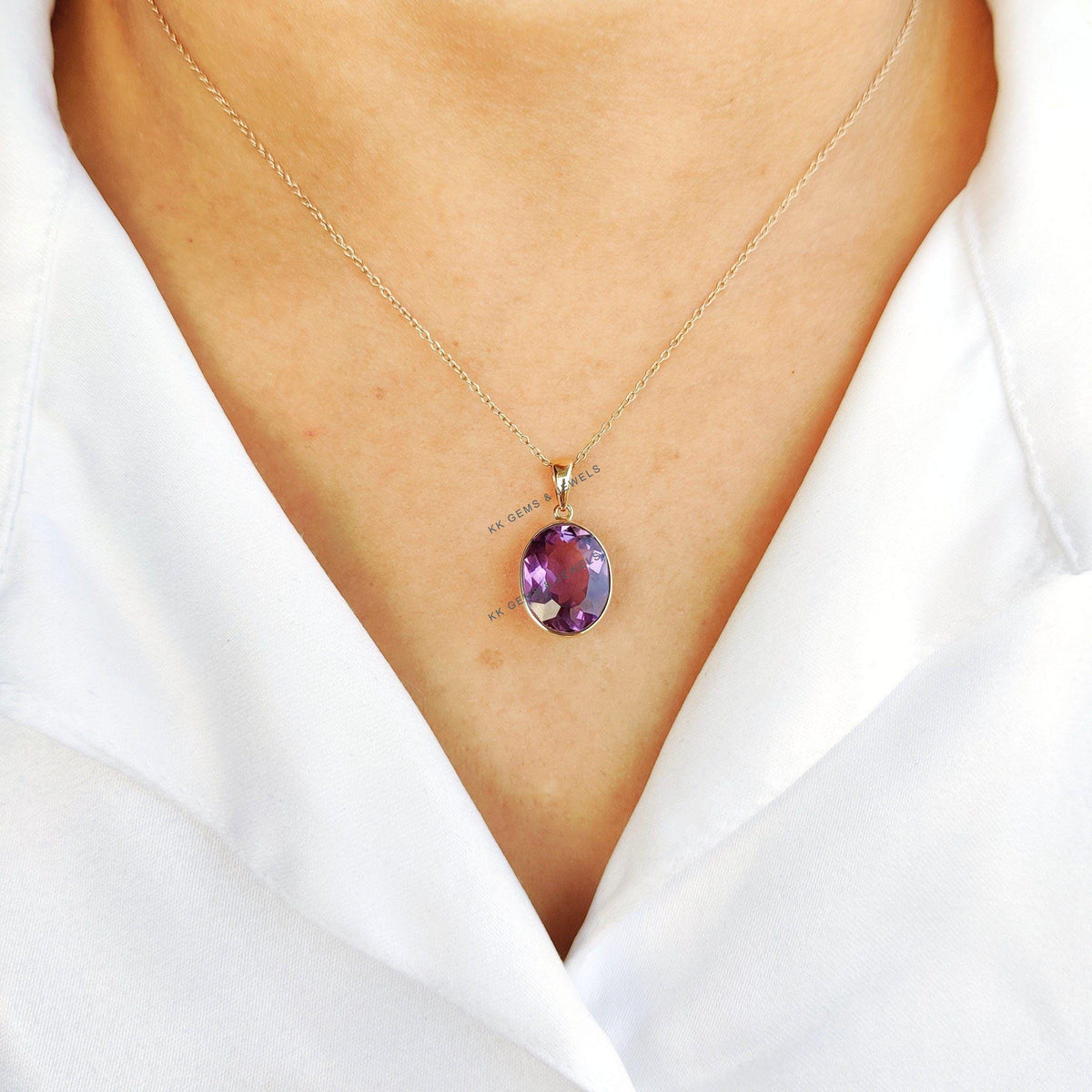 Natural Purple Amethyst Pendant, 14K Solid Yellow Gold Bezel Setting, February Birthstone