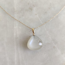 14K Solid Yellow Gold Natural White Moonstone Pendant - June Birthstone