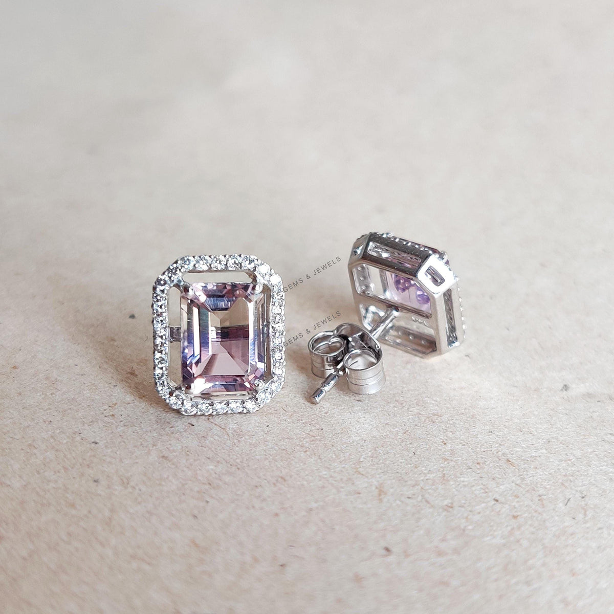 Natural Ametrine & Diamond Earrings, 14K Solid White Gold Earrings, November Birthstone,
