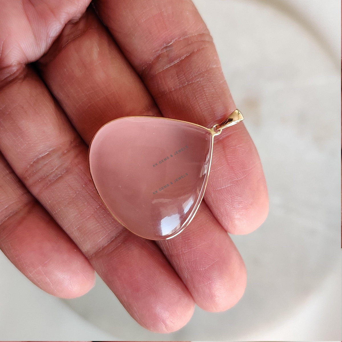 Natural Rose Quartz Pendant, 14K Solid Yellow Gold Bezel Pendant, January Birthstone