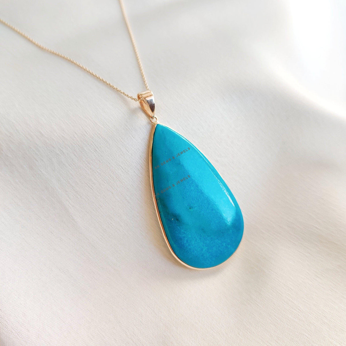 Natural Arizona Sleeping Beauty Turquoise Pendant, 14K Solid Yellow Gold Pendant