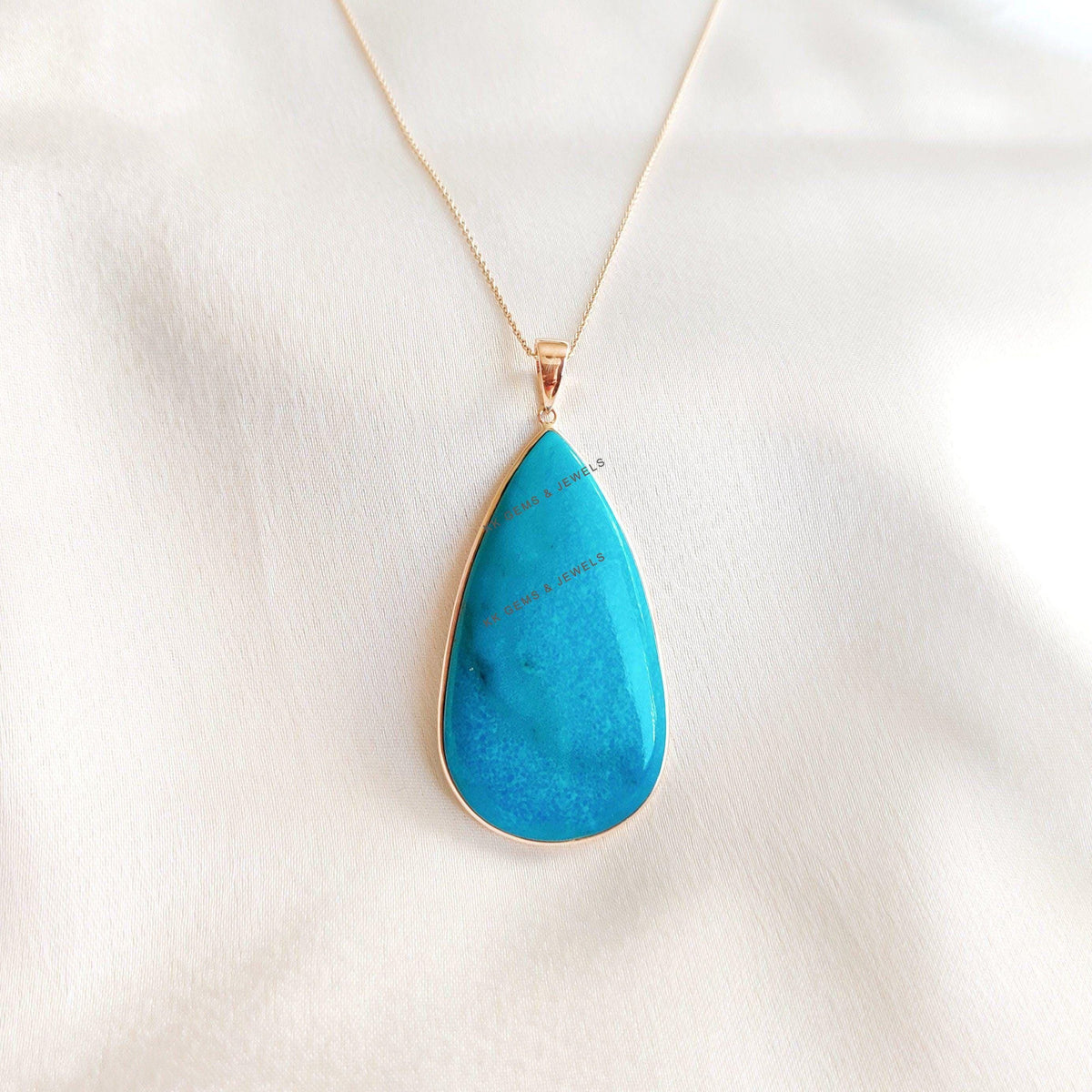 Natural Arizona Sleeping Beauty Turquoise Pendant, 14K Solid Yellow Gold Pendant