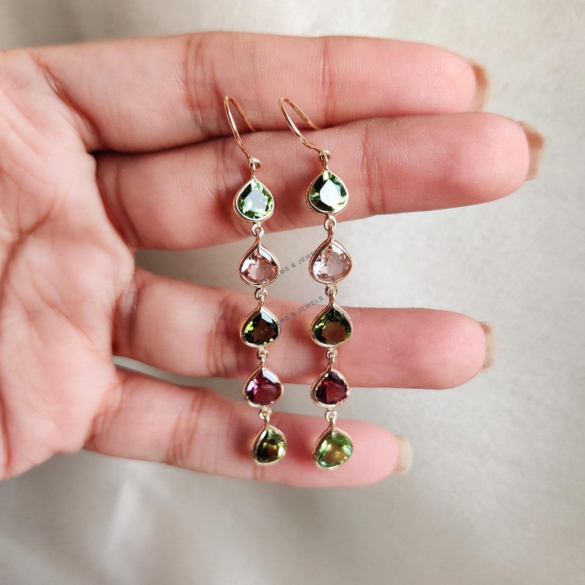 Natural Multi Tourmaline 18K Solid Yellow Gold Earrings, October Birthstone