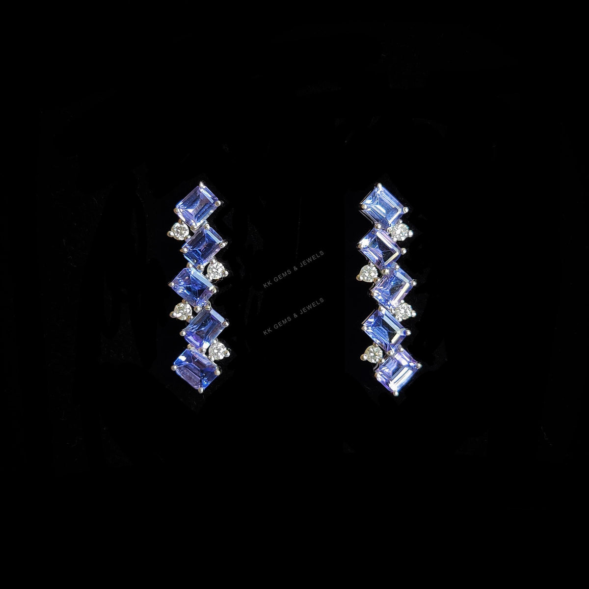 Natural Tanzanite & Diamond 14K Solid White Gold Earrings, December April Birthstone, Christmas Present,