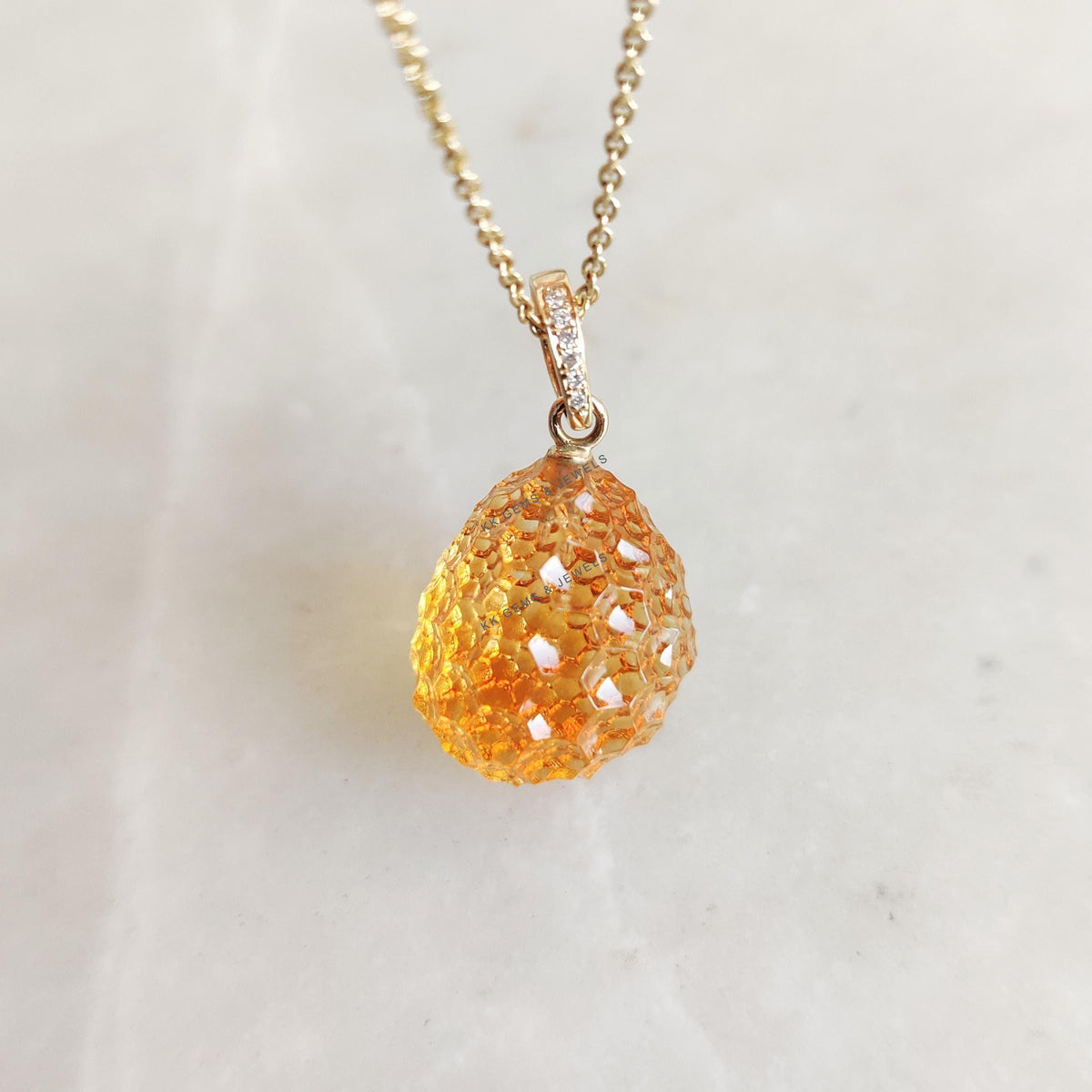 Natural Citrine & Diamond Pendant: 18K Solid Yellow Gold Citrine Jewelry, November Birthstone,
