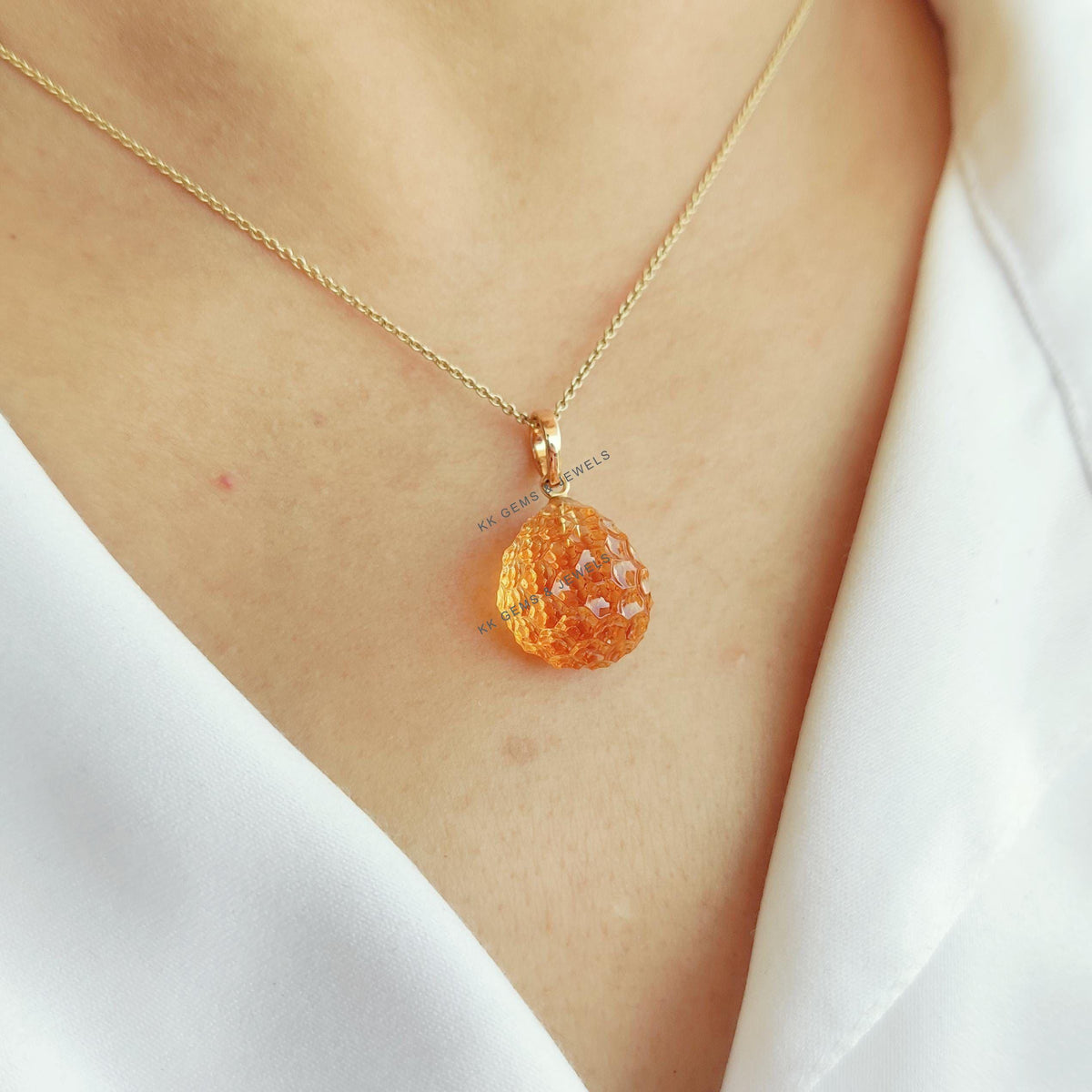 Natural Citrine & Diamond Pendant: 18K Solid Yellow Gold Citrine Jewelry, November Birthstone,