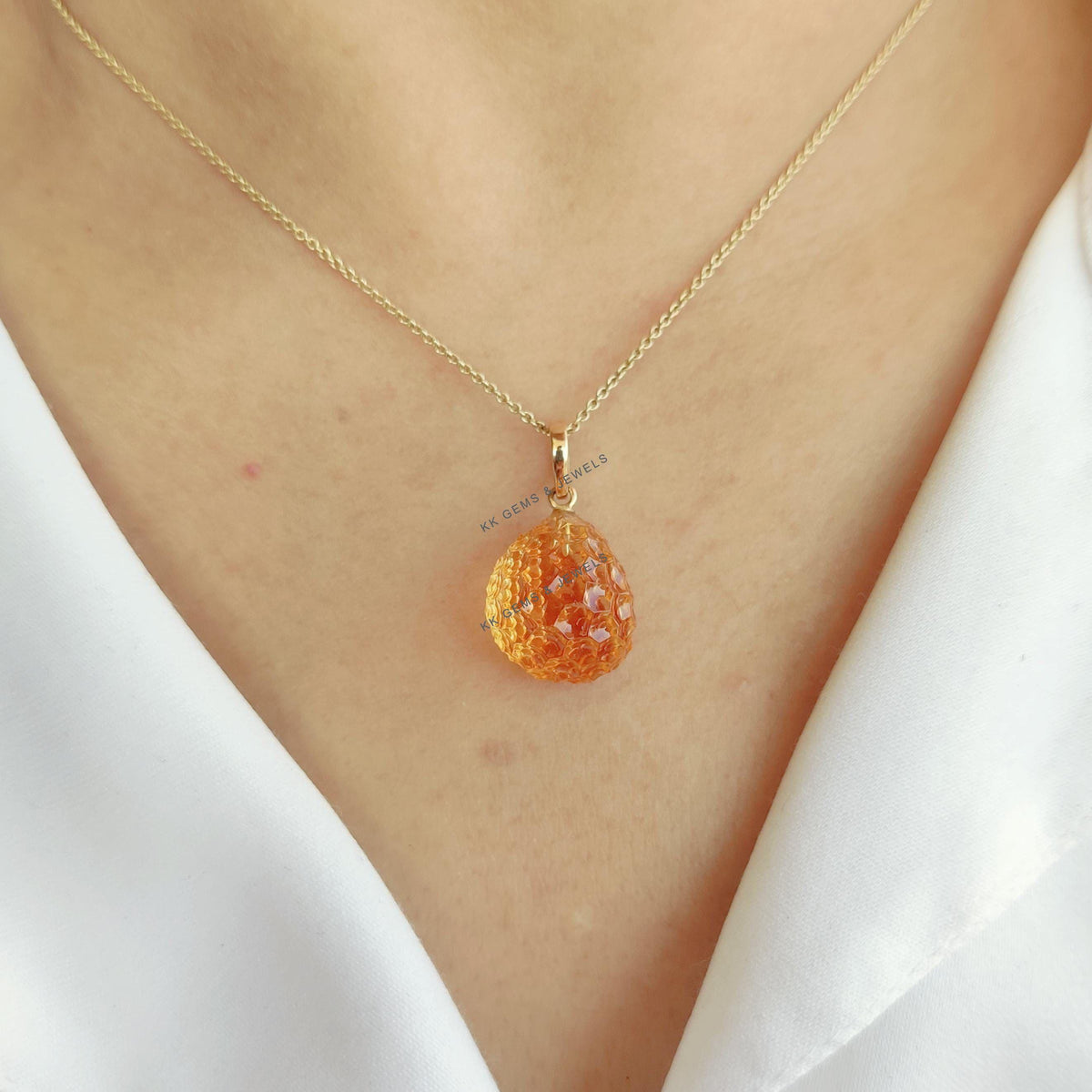 Natural Citrine & Diamond Pendant: 18K Solid Yellow Gold Citrine Jewelry, November Birthstone,