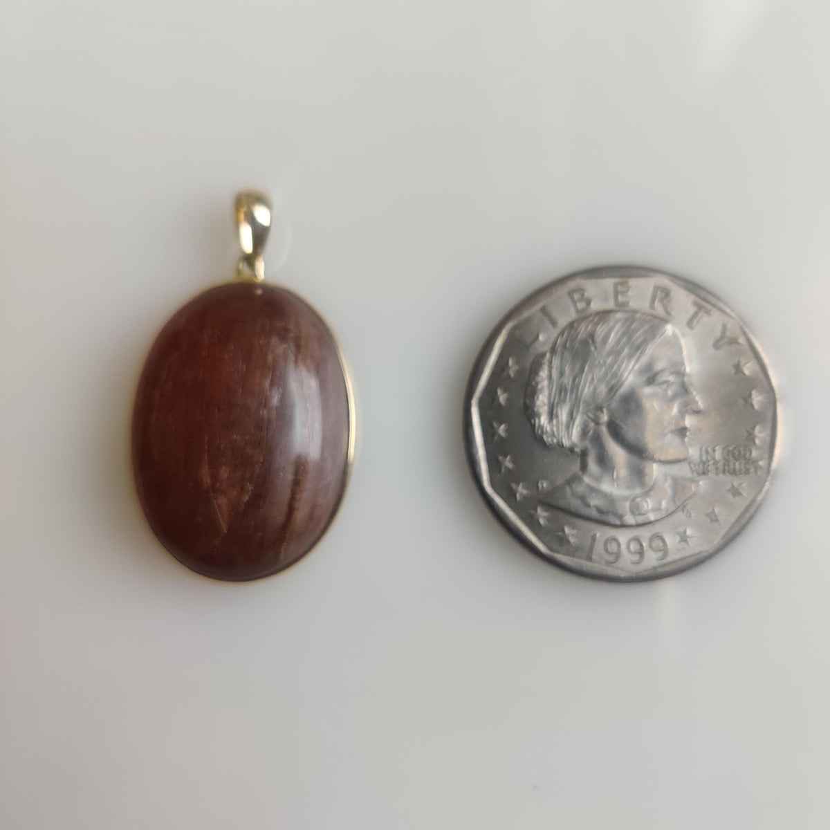 14K Solid Yellow Gold Natural Sunstone Pendant, July August Birthstone, Feldspar Crystal