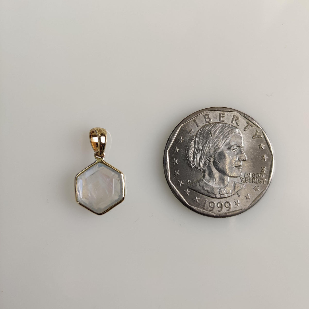 14K Solid Gold Natural Rainbow Moonstone Pendant: June Birthstone Jewelry