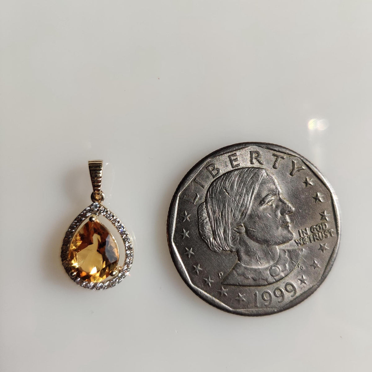 Natural Citrine & Diamond 14K Solid Yellow Gold Pear Pendant, November Birthstone