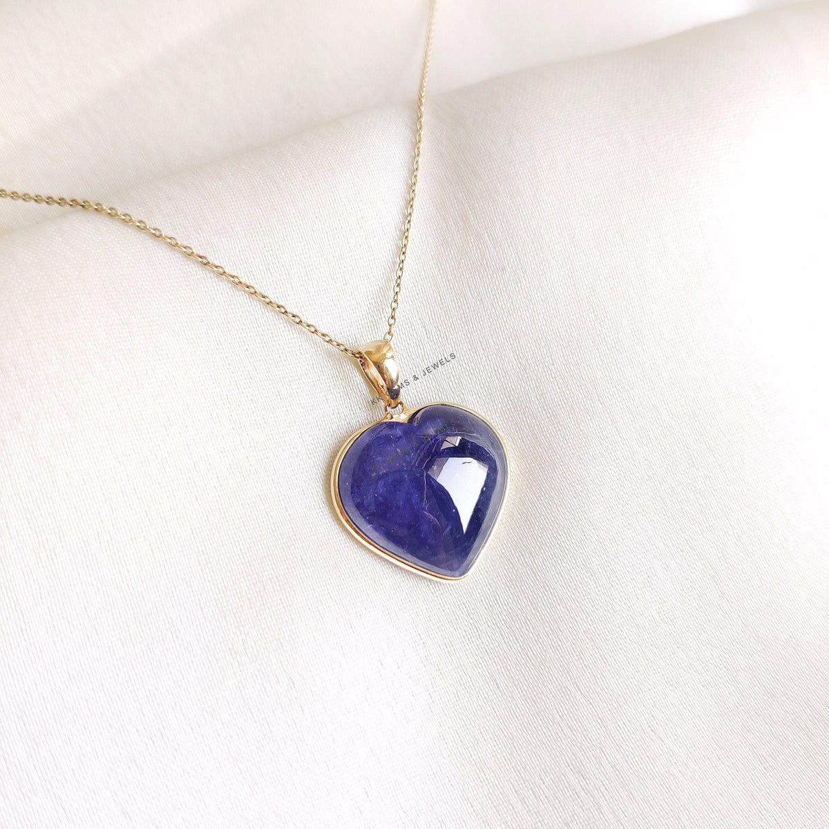 14K Solid Yellow Gold Natural Tanzanite Heart Pendant, December Birthstone