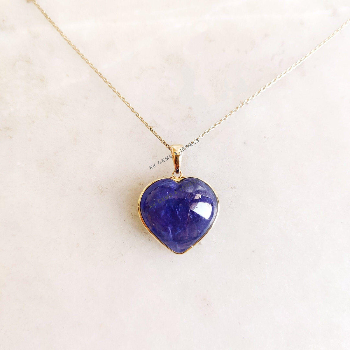 14K Solid Yellow Gold Natural Tanzanite Heart Pendant, December Birthstone