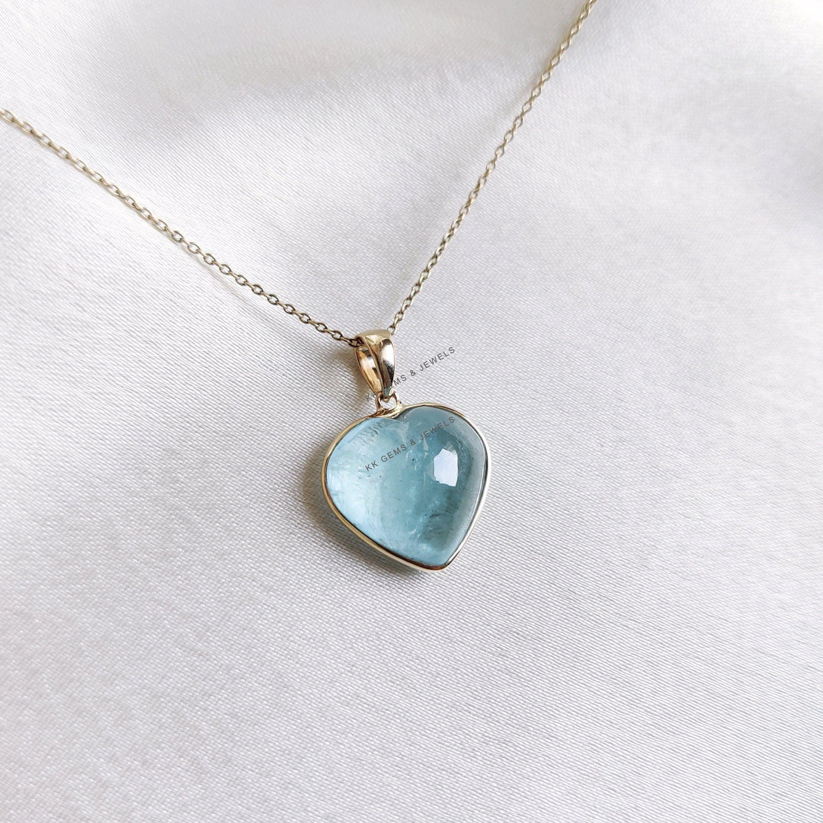 Natural Aquamarine Heart Pendant, 14K Solid Yellow Gold, March Birthstone
