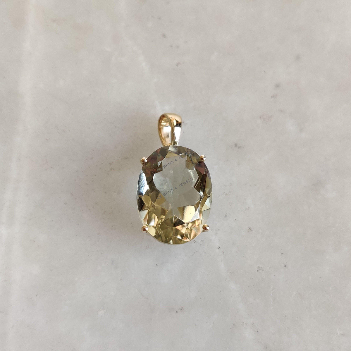 Natural Green Amethyst Pendant: 14K Solid Yellow Gold, February Birthstone