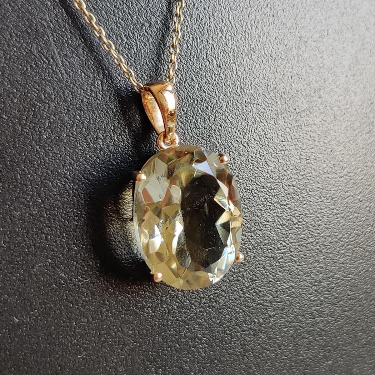Natural Green Amethyst Pendant: 14K Solid Yellow Gold, February Birthstone