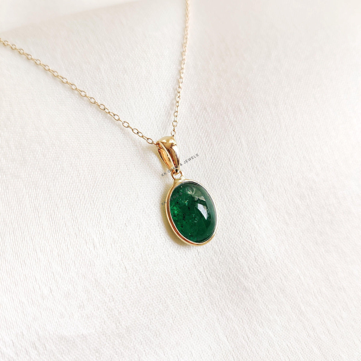14K Solid Yellow Gold Natural Emerald Bezel Pendant, May Birthstone
