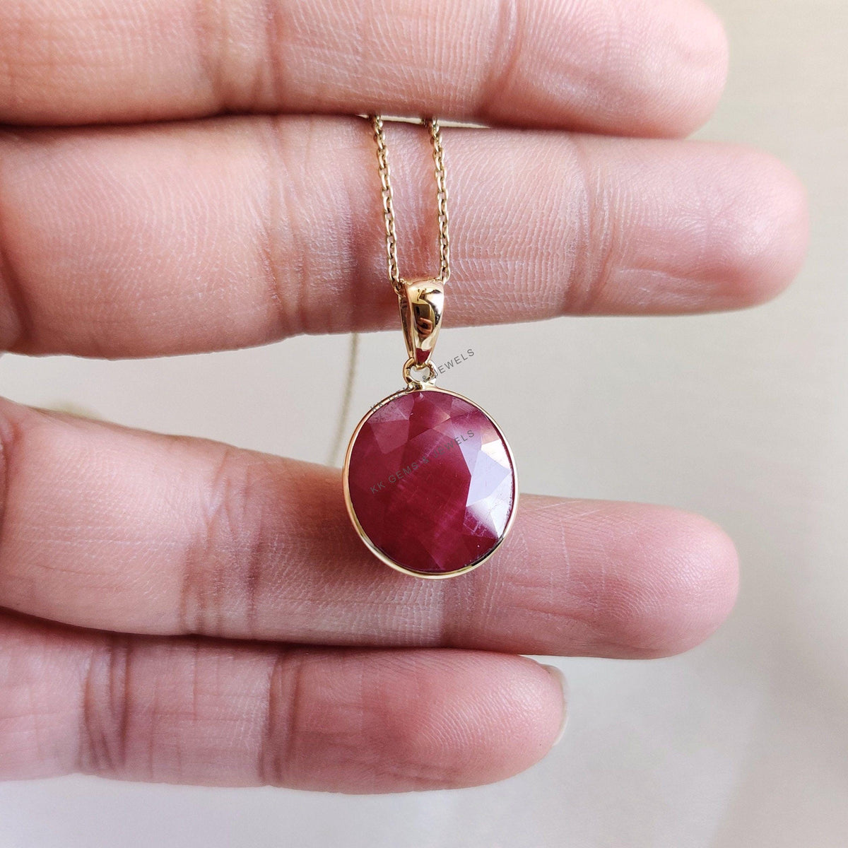 Natural Oval Ruby Pendant, 14K Solid Yellow Gold Bezel Pendant, July Birthstone
