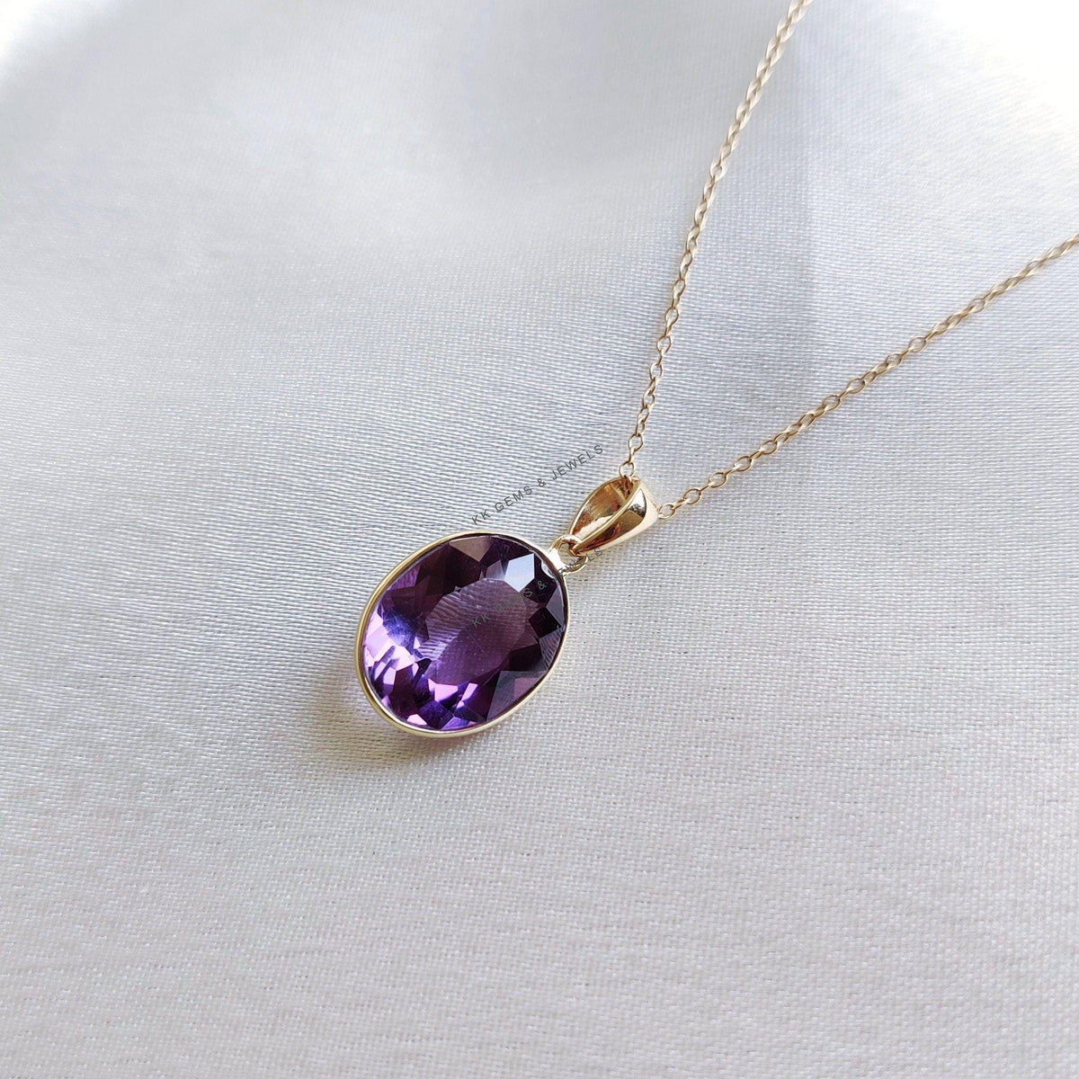 Natural Purple Amethyst Pendant, 14K Solid Yellow Gold Bezel Setting, February Birthstone