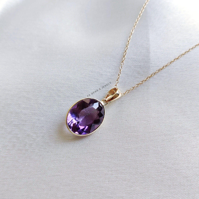 Natural Purple Amethyst Pendant, 14K Solid Yellow Gold Bezel Setting, February Birthstone