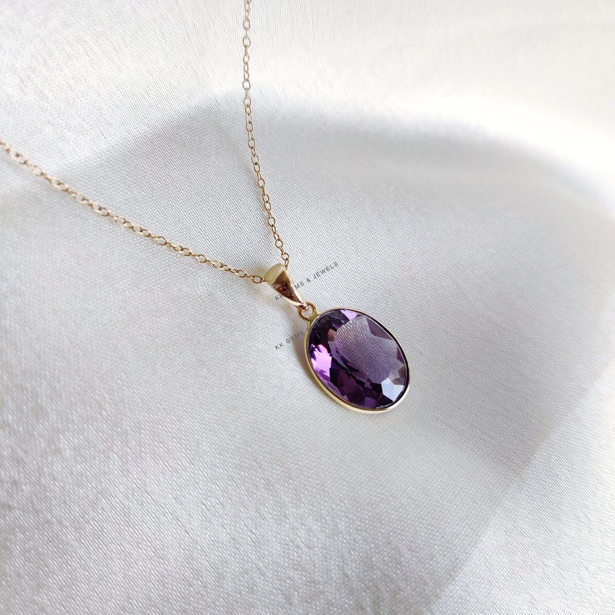 Natural Purple Amethyst Pendant, 14K Solid Yellow Gold Bezel Setting, February Birthstone