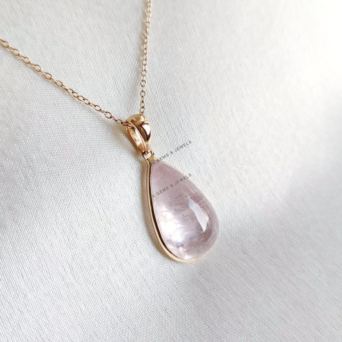 Natural Pink Morganite Pear Pendant, 14K Solid Yellow Gold, November Birthstone