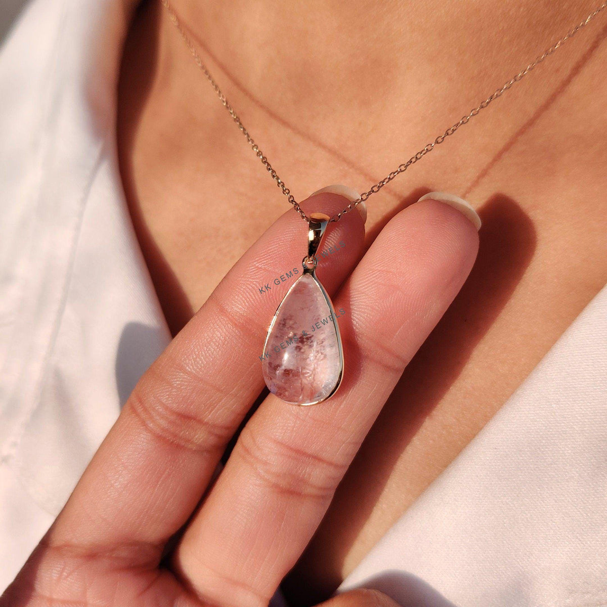 Natural Pink Morganite Pear Pendant, 14K Solid Yellow Gold, November Birthstone