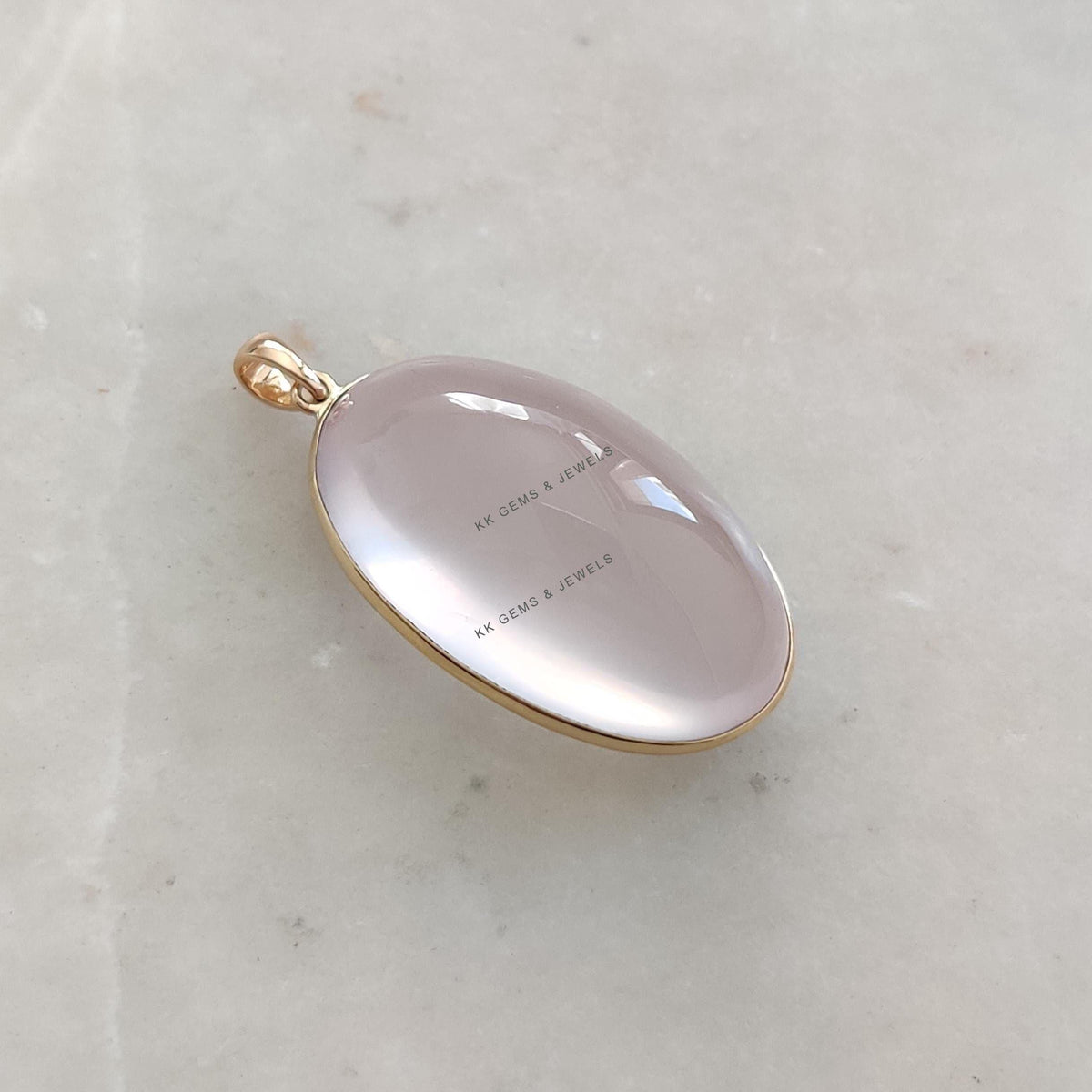 14K Solid Yellow Gold Natural Rose Quartz Pendant - January Birthstone