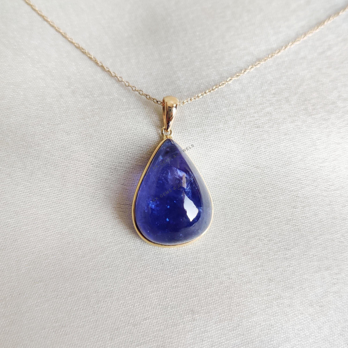 Natural Pear Tanzanite Pendant, 14K Solid Yellow Gold Bezel Pendant, December Birthstone
