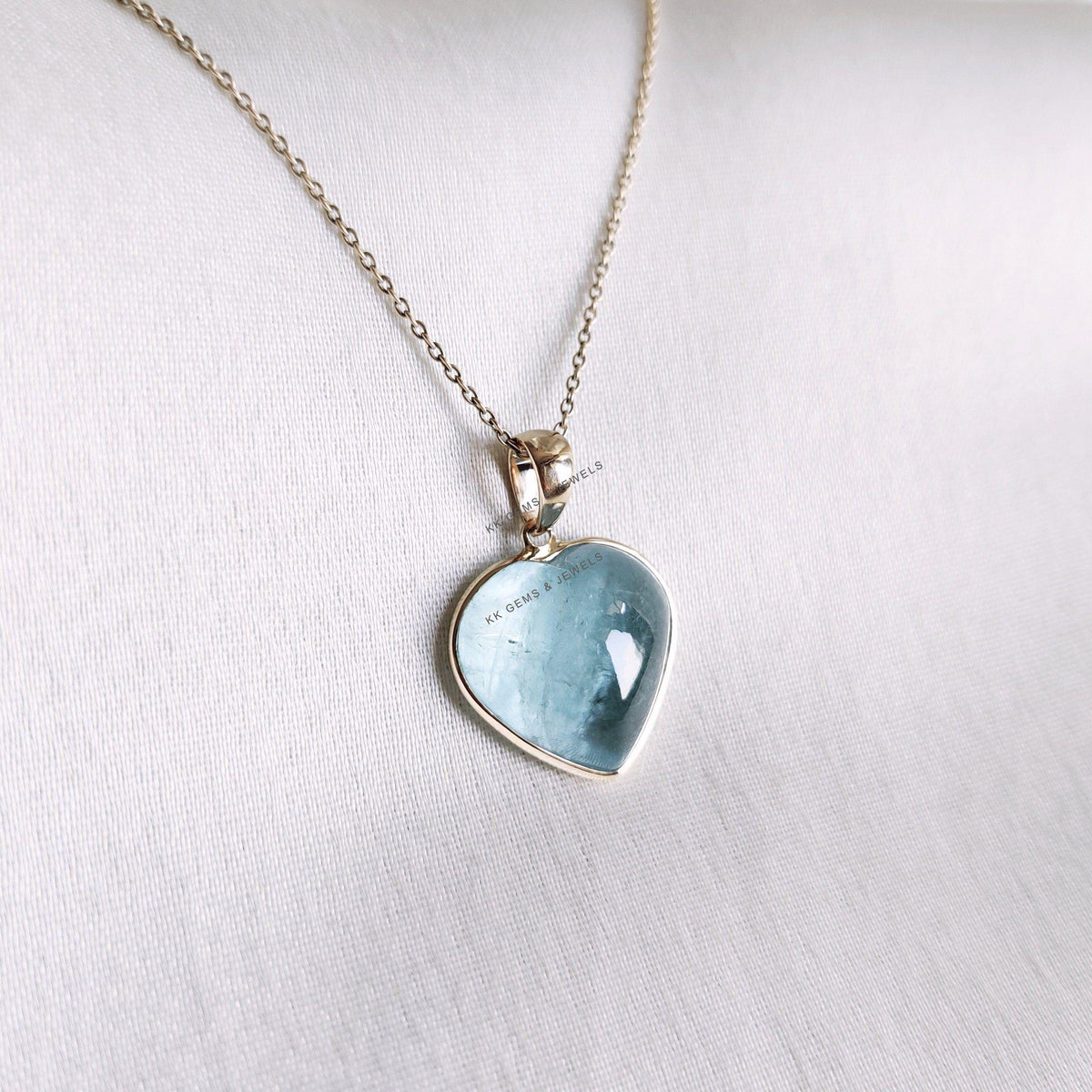 Natural Aquamarine Heart Pendant, 14K Solid Yellow Gold, March Birthstone