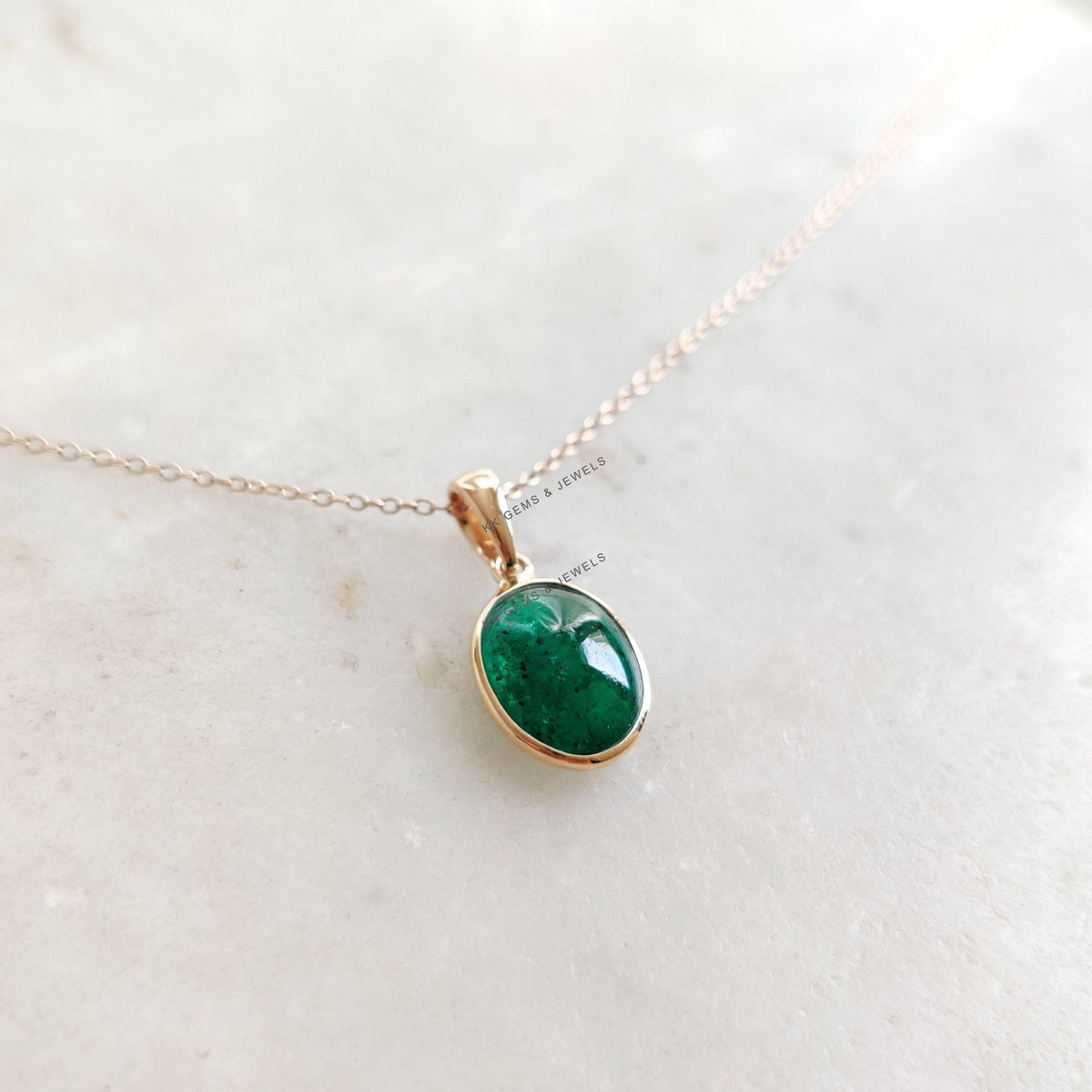 14K Solid Yellow Gold Natural Emerald Bezel Pendant, May Birthstone