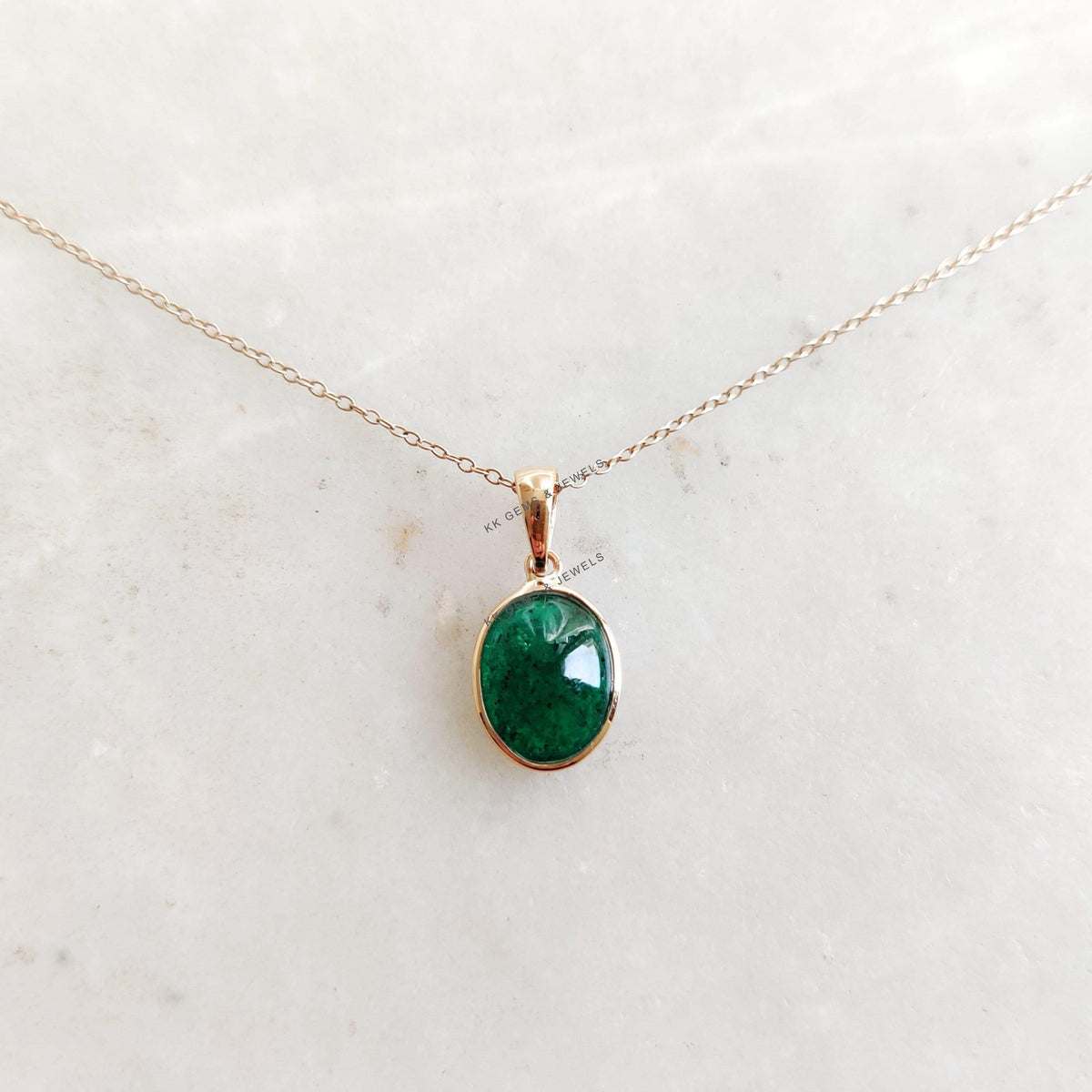 14K Solid Yellow Gold Natural Emerald Bezel Pendant, May Birthstone