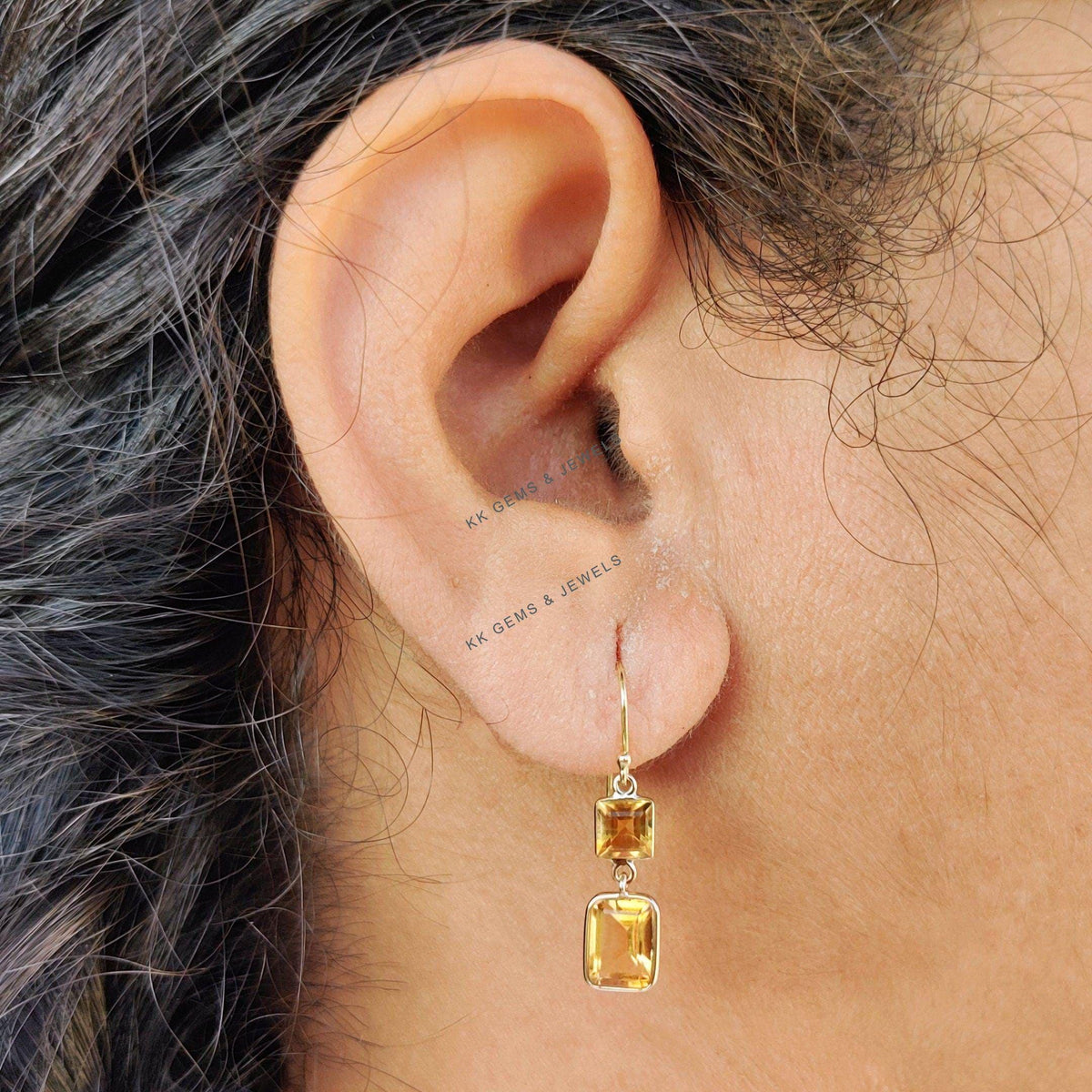 14K Solid Yellow Gold Natural Citrine Drop Earrings: November Birthstone