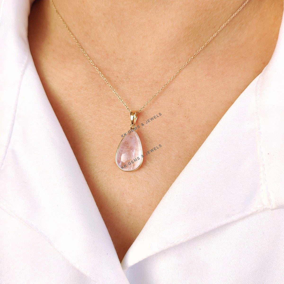 Natural Pink Morganite Pear Pendant, 14K Solid Yellow Gold, November Birthstone