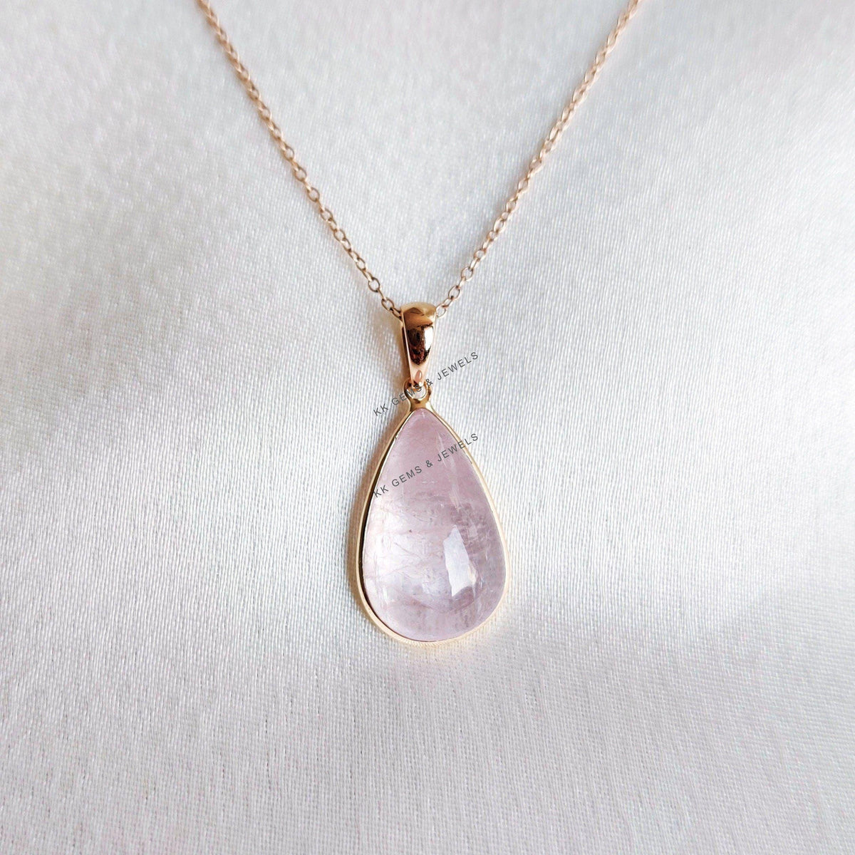 Natural Pink Morganite Pear Pendant, 14K Solid Yellow Gold, November Birthstone
