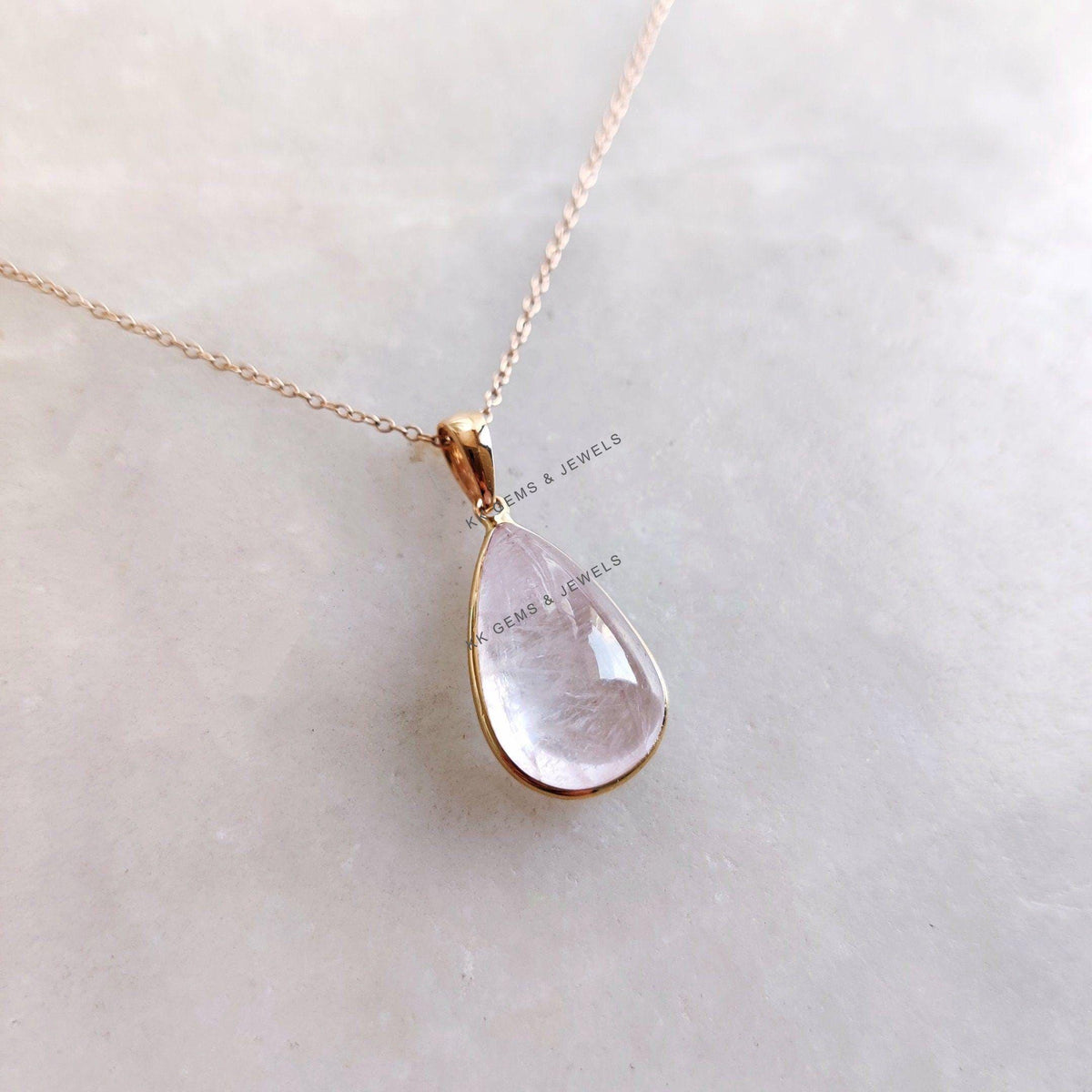 Natural Pink Morganite Pear Pendant, 14K Solid Yellow Gold, November Birthstone