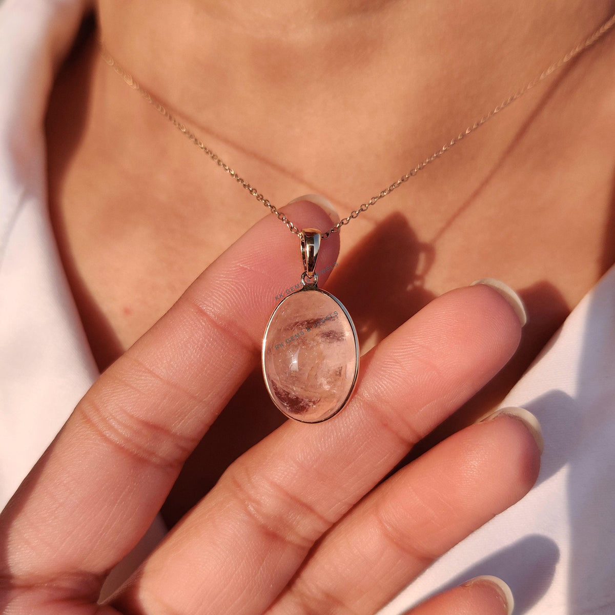 Oval Natural Morganite Pendant, 14K Solid Yellow Gold, November Birthstone