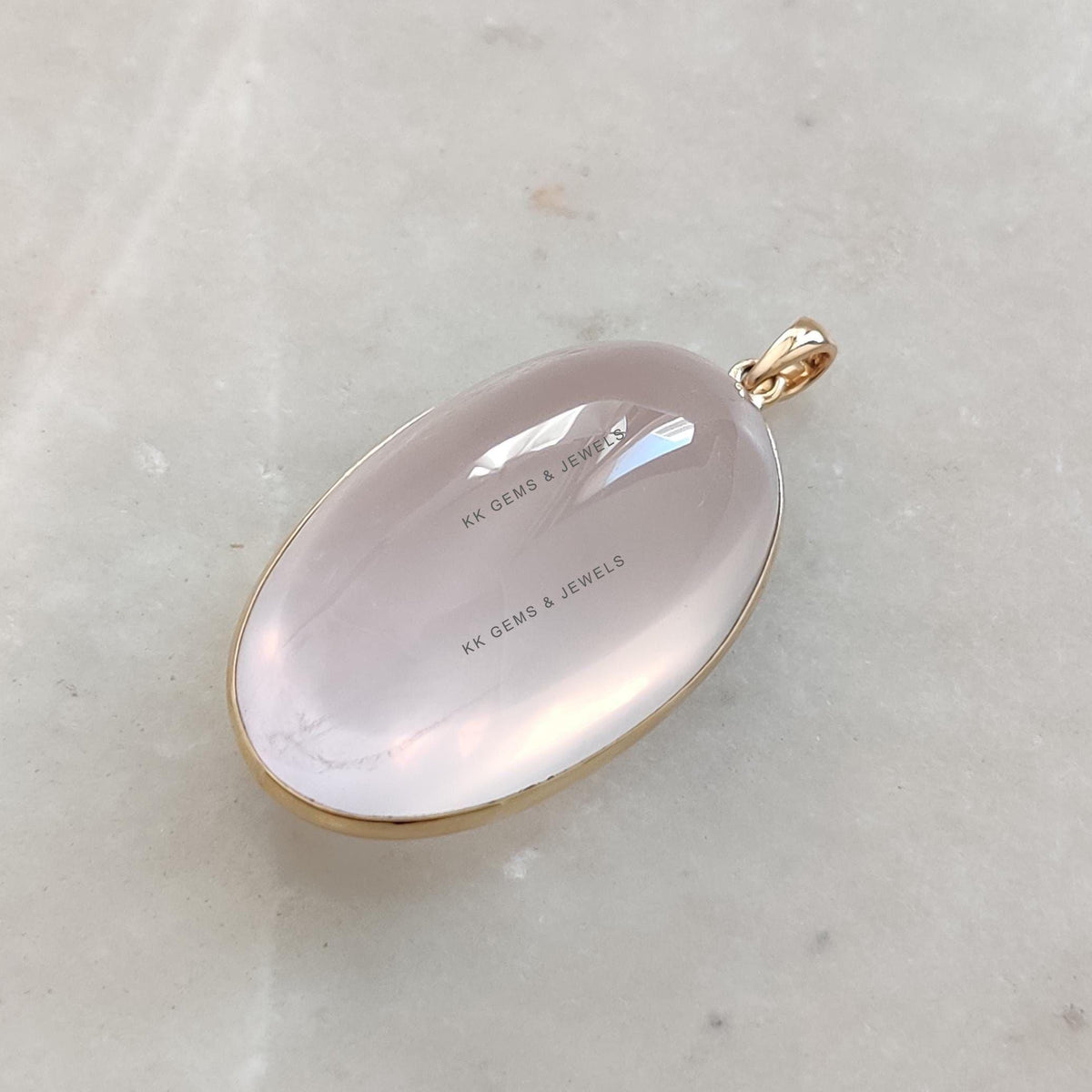 14K Solid Yellow Gold Natural Rose Quartz Pendant - January Birthstone