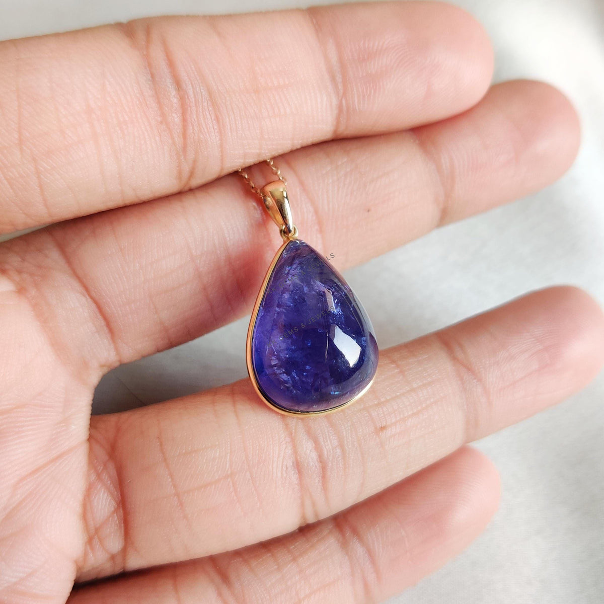 Natural Pear Tanzanite Pendant, 14K Solid Yellow Gold Bezel Pendant, December Birthstone