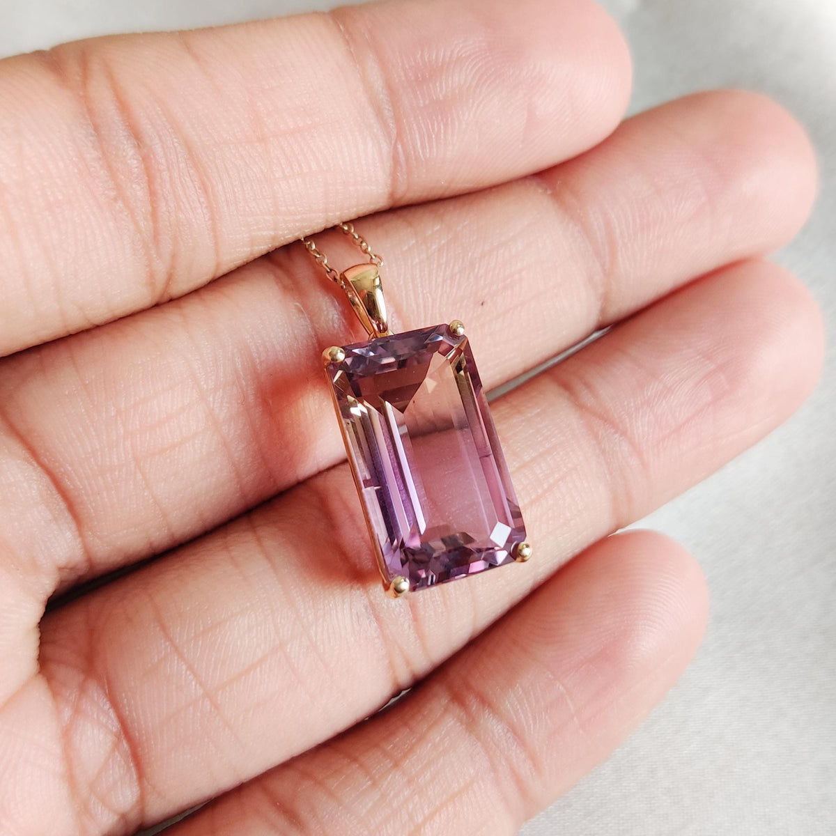 Natural Ametrine Pendant, 14K Solid Yellow Gold, February November Birthstone